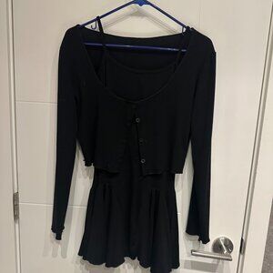 Ruffle Black Tank Dress and Cardigan Set